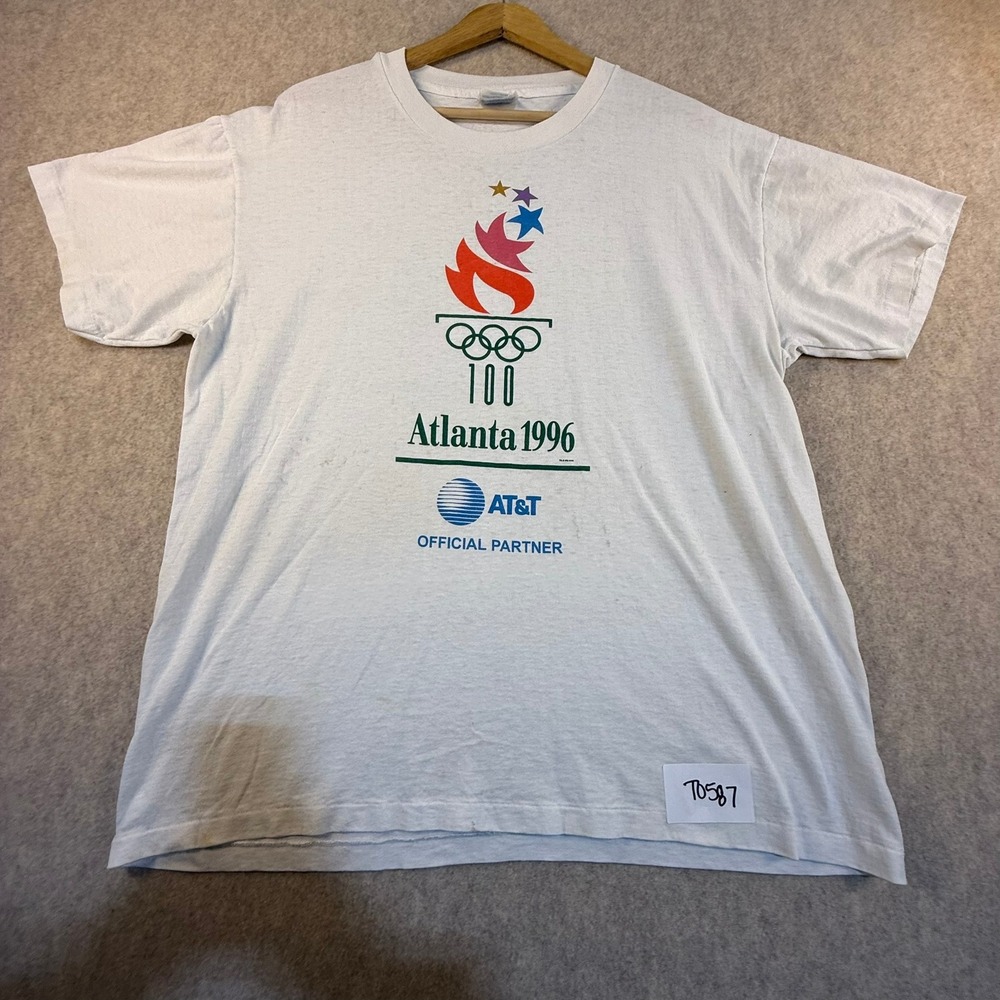 Vintage 1996 Atlanta Olympics AT&T T-Shirt Hanes Heavyweight White Large 90s Tee